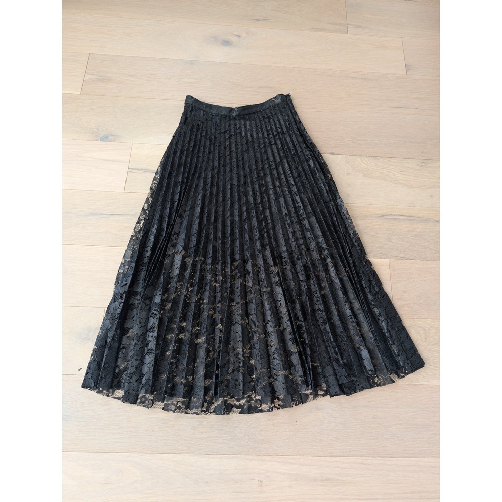 Free People Black Pleated Lace Midi Skirt Size 2 Romantic Goth Boho - Picture 3 of 8
